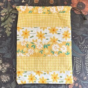 Yellow Floral Drawstring Bag